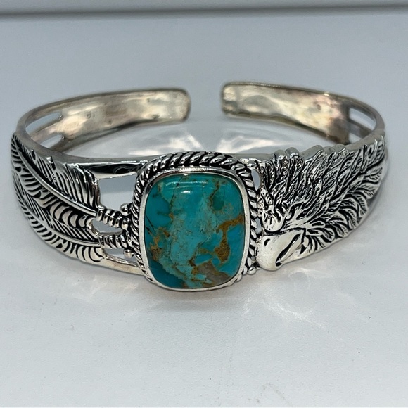 Stauer Spirit of the Southwest 14 kt American Turquoise, Eagle & Feathers Cuff - Picture 12 of 13